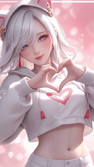 粉系猫耳比心少女