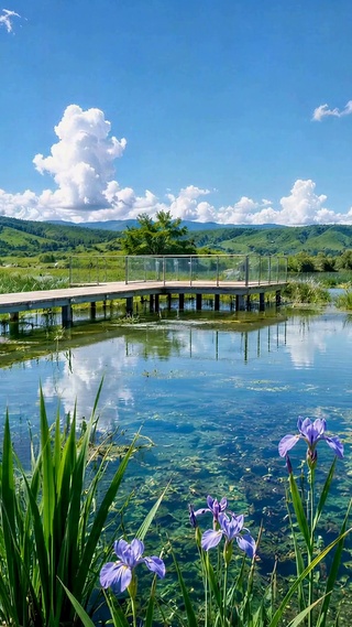 夏日湖畔晴空