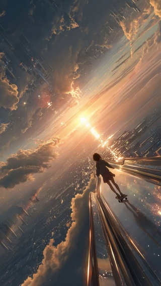 浮城逐光的滑板少女