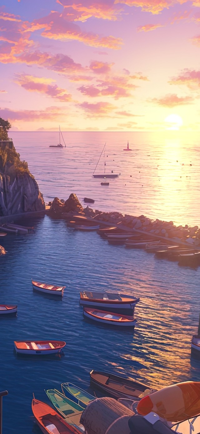 地中海渔村落日