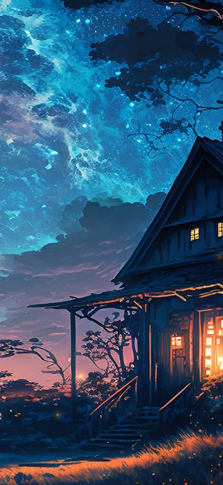 4k夜晚星光小屋
