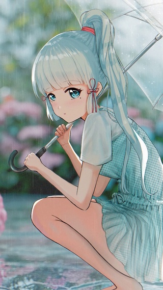 雨中撑伞少女