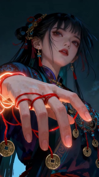 玄衣少女古风国韵国潮长发红线