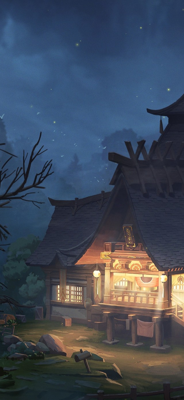 4K夜晚森林温泉小屋