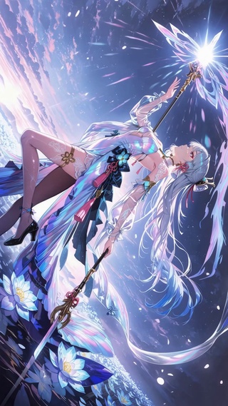 幻彩冰蓝古风二次元美少女