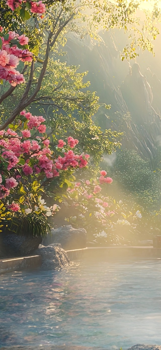 朦胧春日山林美景