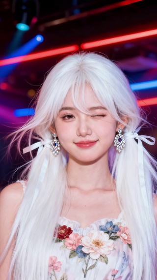 霓虹酒馆银发眨眼美少女