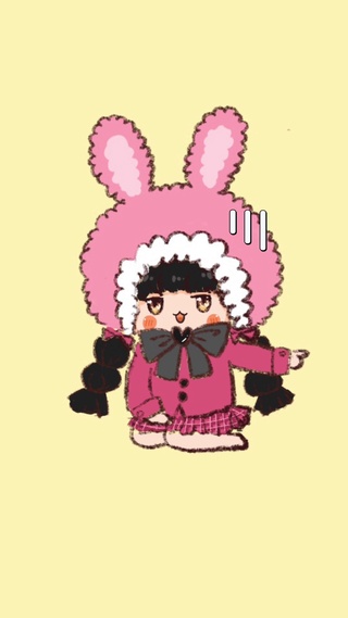 手绘偷看手机粉色兔耳Q版少女