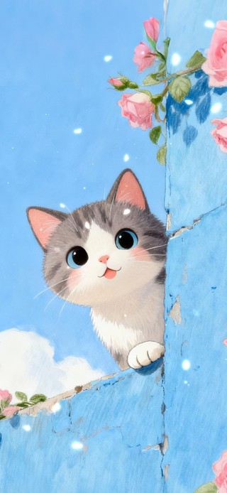 可爱花墙猫咪