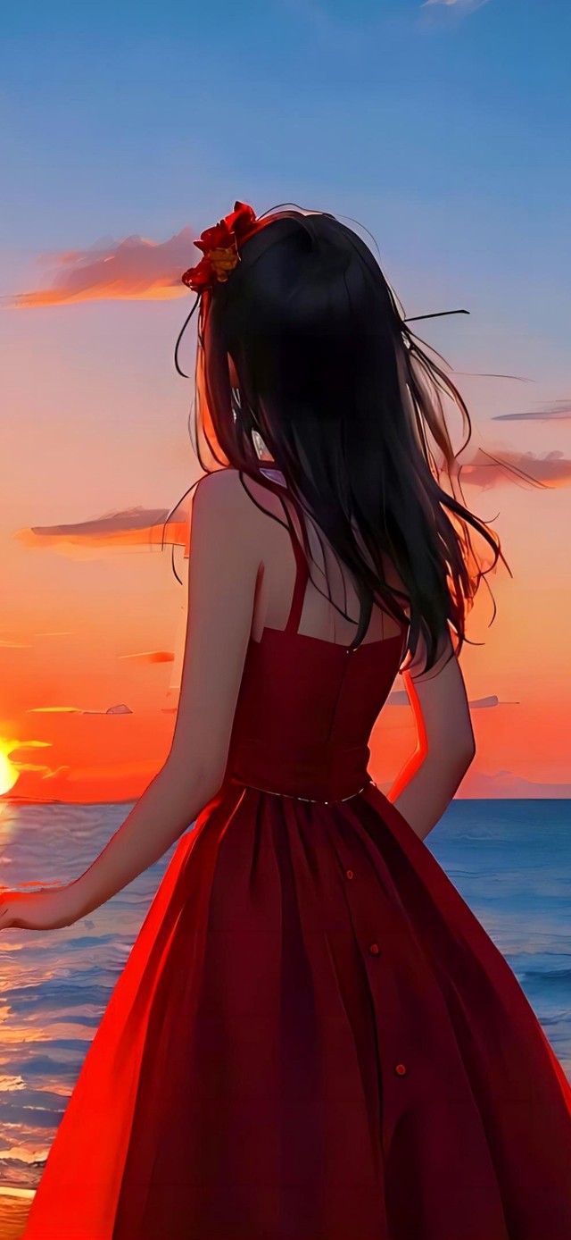 浪漫夕阳海边情侣