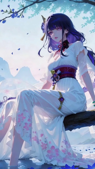 林间溪畔蓝发美少女
