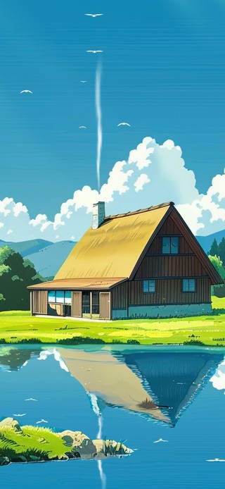 治愈护眼水塘茅草屋