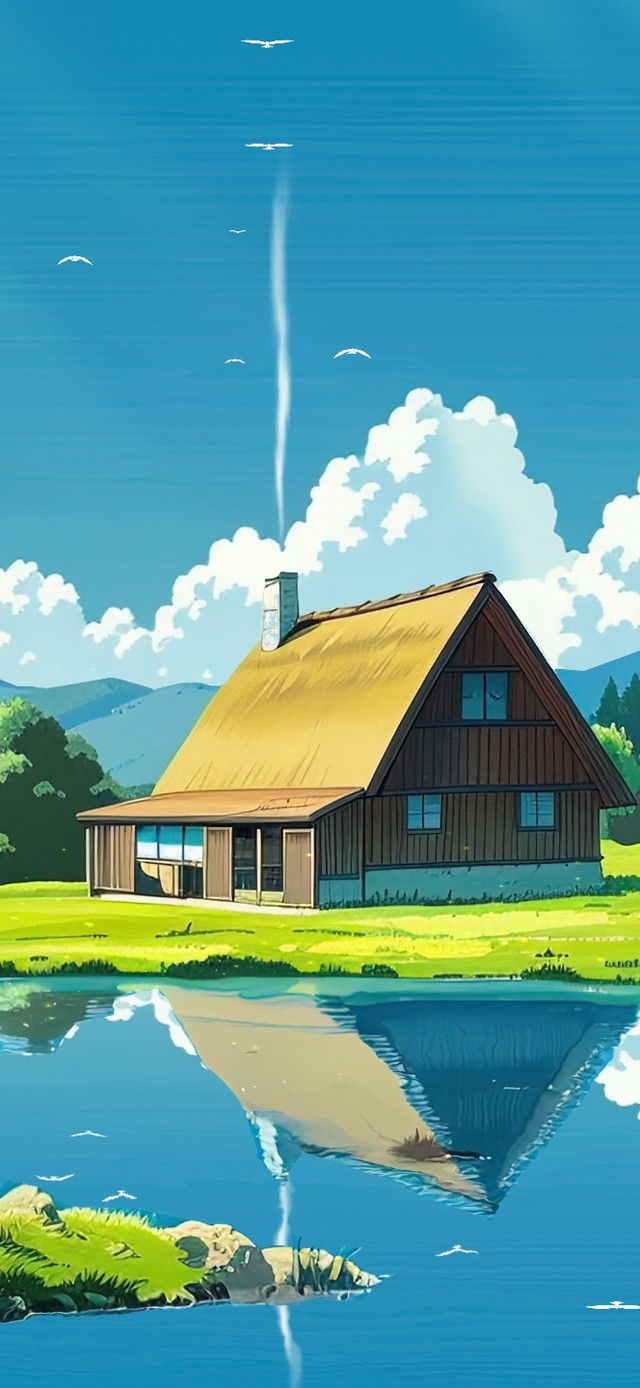 治愈护眼水塘茅草屋