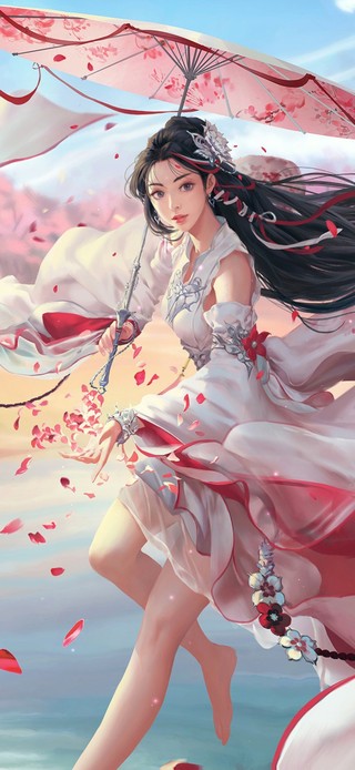 4K唯美古风桃花撑伞少女