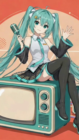 复古电视机前的初音未来