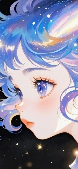 花漾壁纸|蓝紫星河眼瞳少女