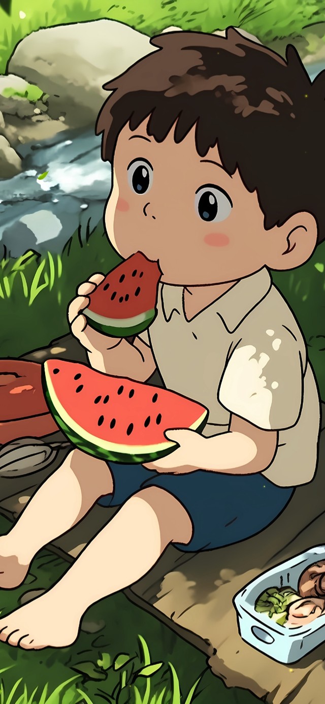 田间树下吃西瓜