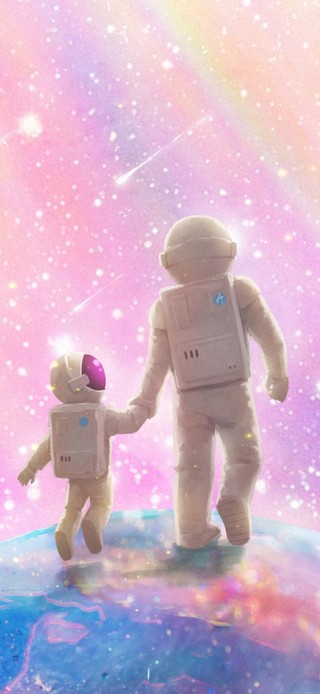 4k 探索宇宙星空的宇航员父子