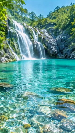 清透碧溪瀑布自然美景