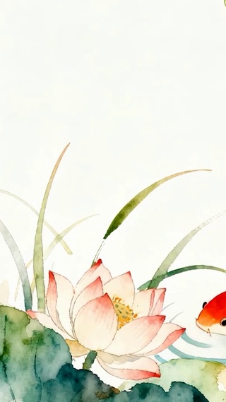 荷花池塘游鱼
