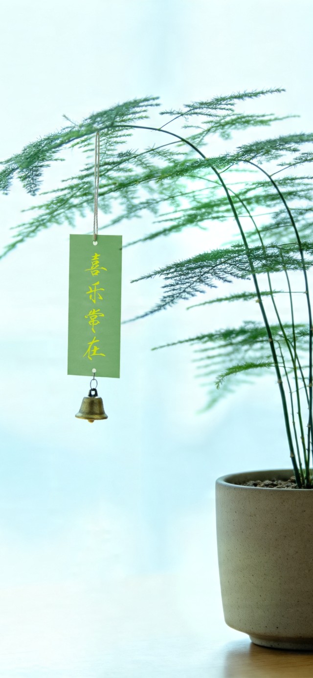 风铃 文竹 素雅 禅意盆栽