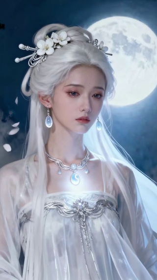月夜樱花古风白发美人
