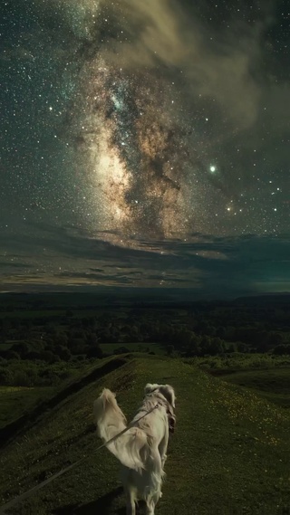星空下遛狗