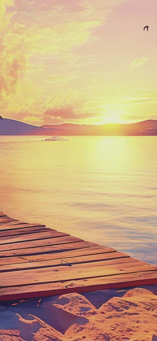 唯美夕阳AI海边