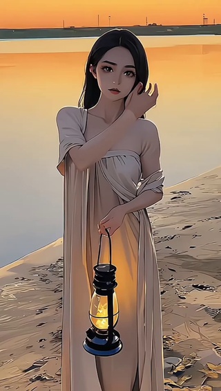 美美的动漫女孩海边的浪漫