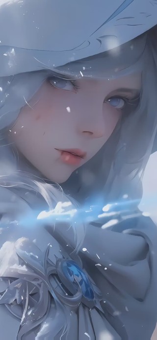 雪天清纯白发美女