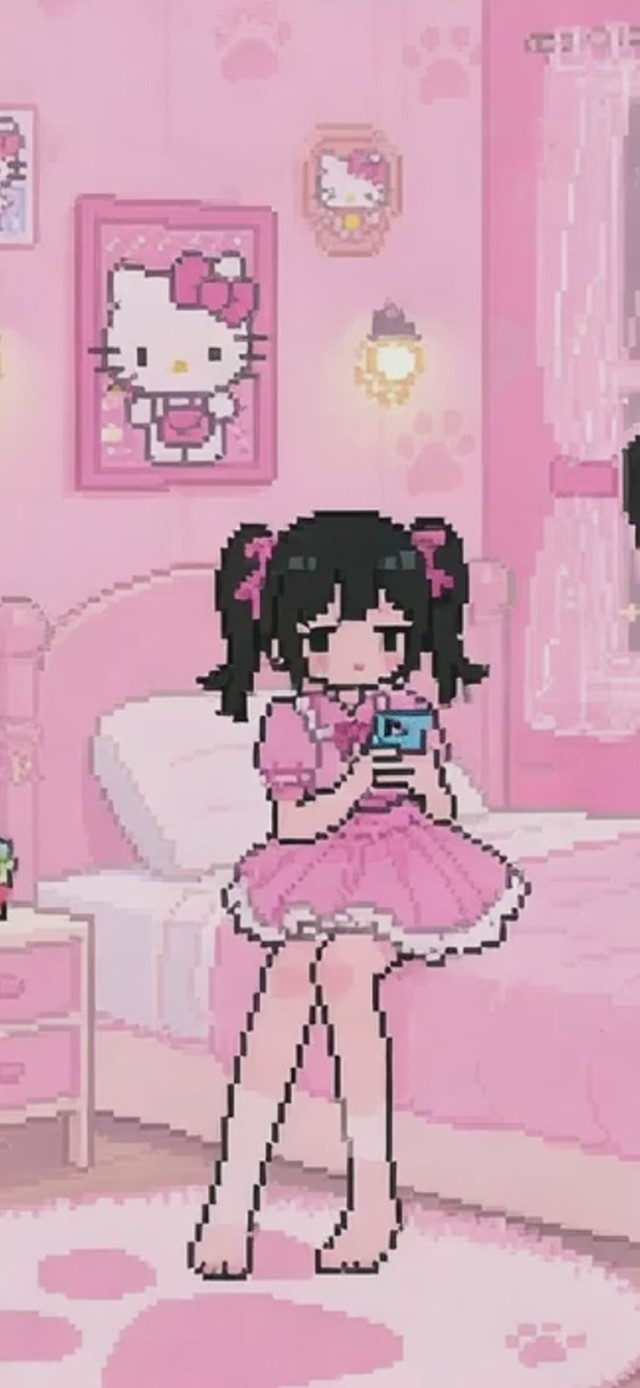 二次元粉色系像素风壁纸