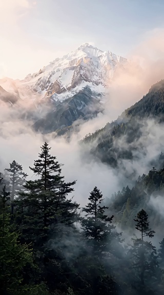 雾林雪峰晨茫