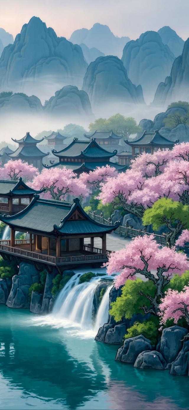 唯美古风樱花小镇