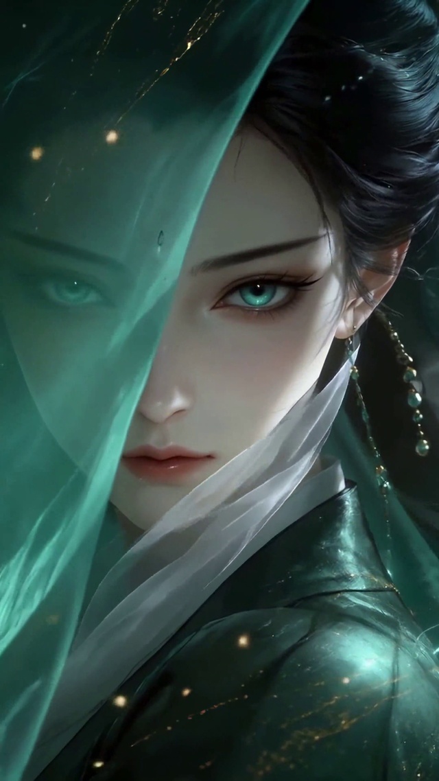 月夜青竹古风绿纱美人