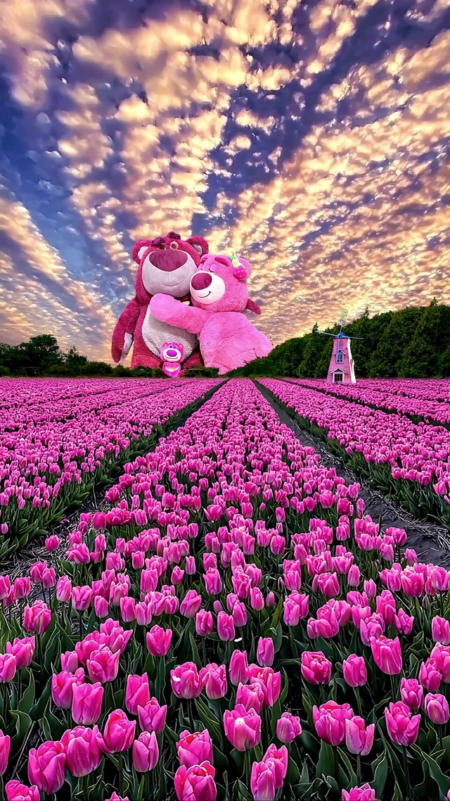 浪漫的草莓熊花海