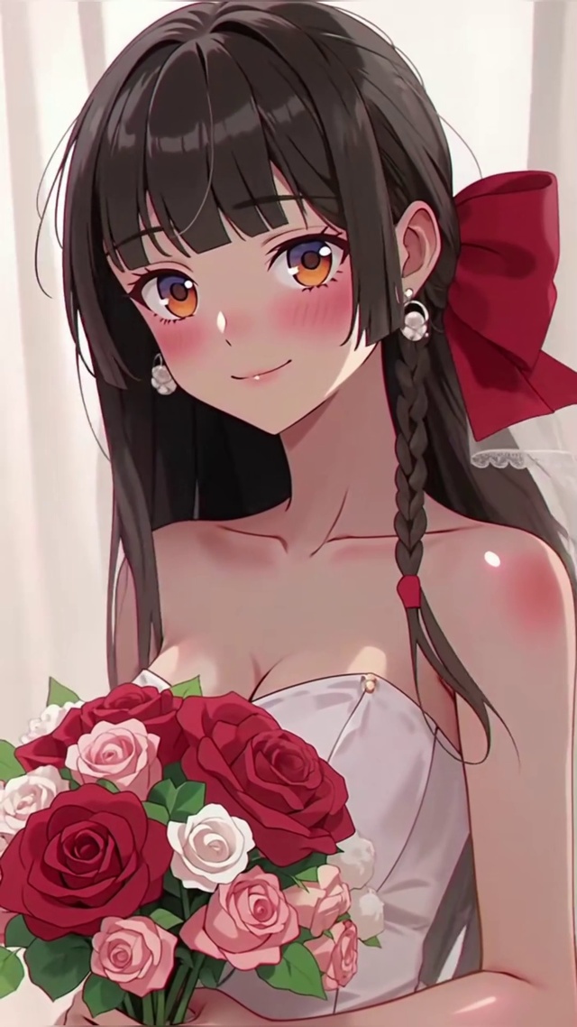 手捧花的你