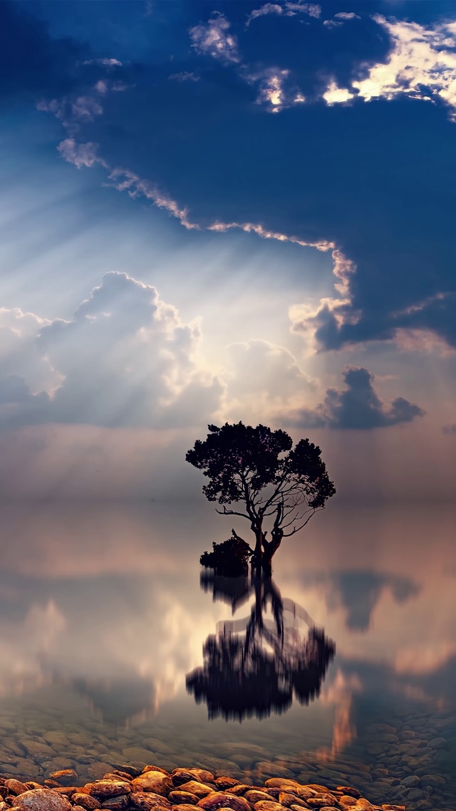 唯美湖畔水天倒影