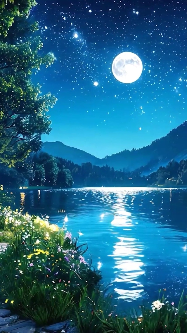 夜景星空树木