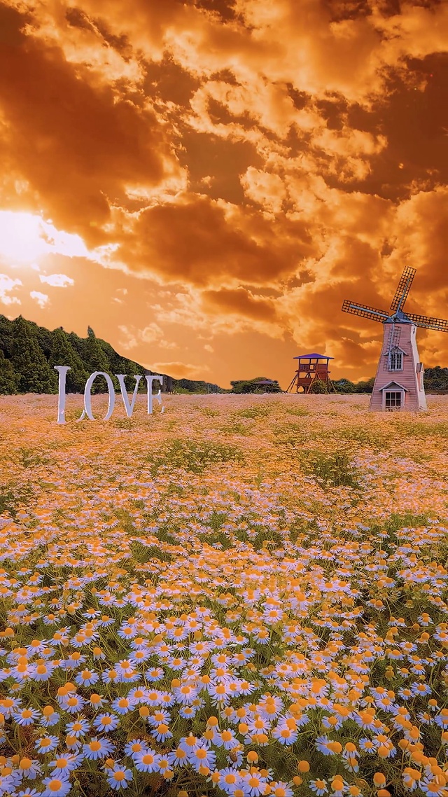 晚霞花海