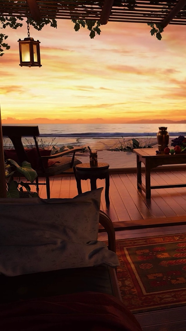 唯美海滨黄昏小屋