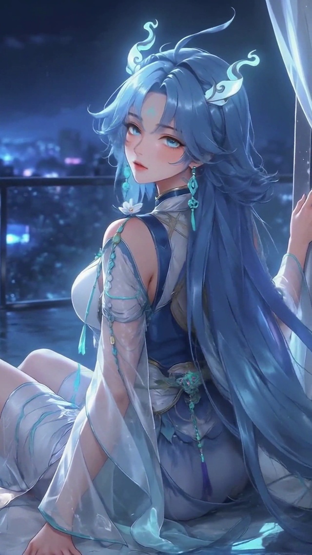 雨夜阳台少女-清宵