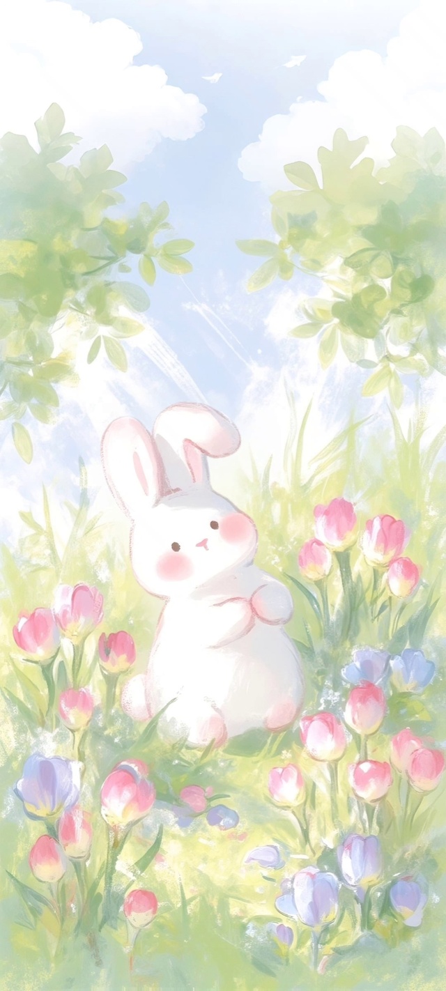 花丛萌兔闯入治愈系阳光草地