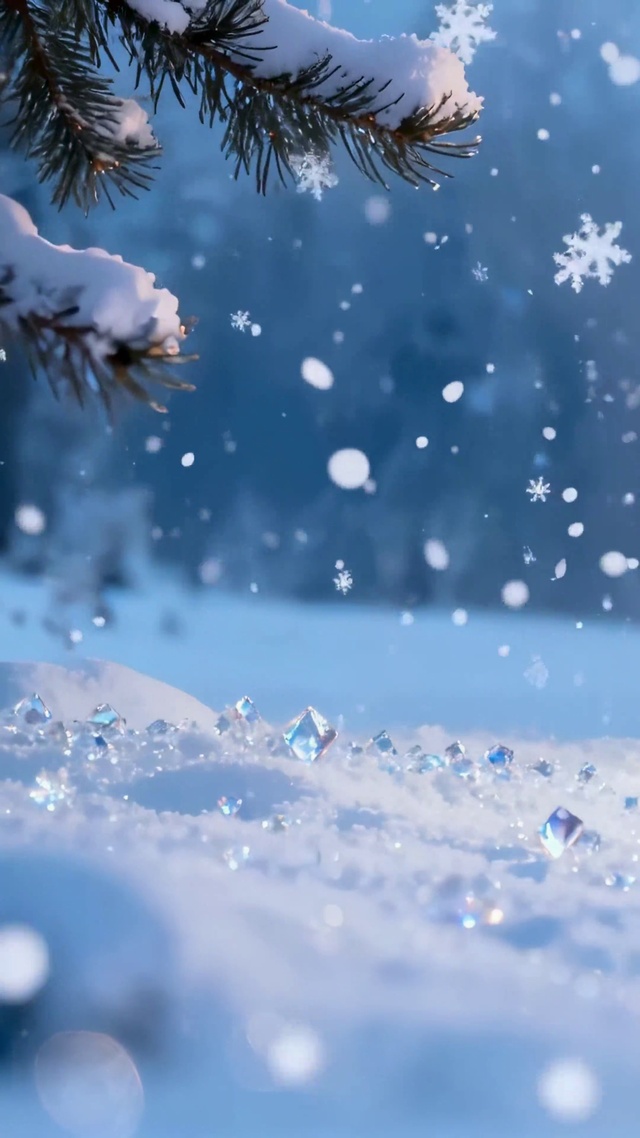 冬季雪天小屋钻石雨梦幻氛围