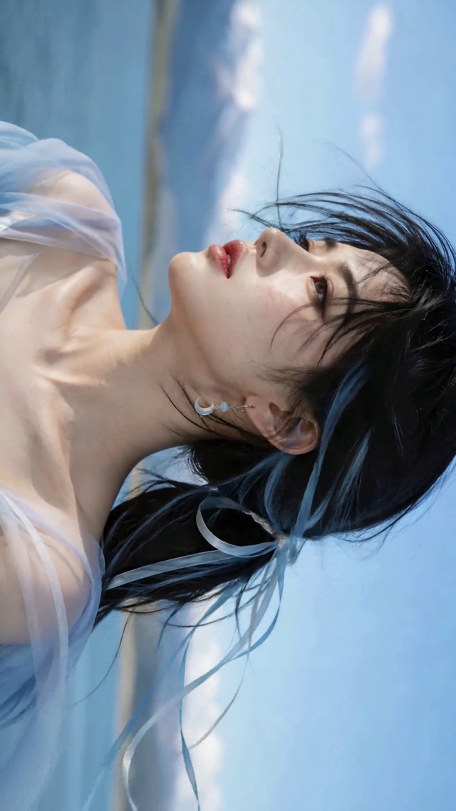 蓝丝带湖畔氛围感美女