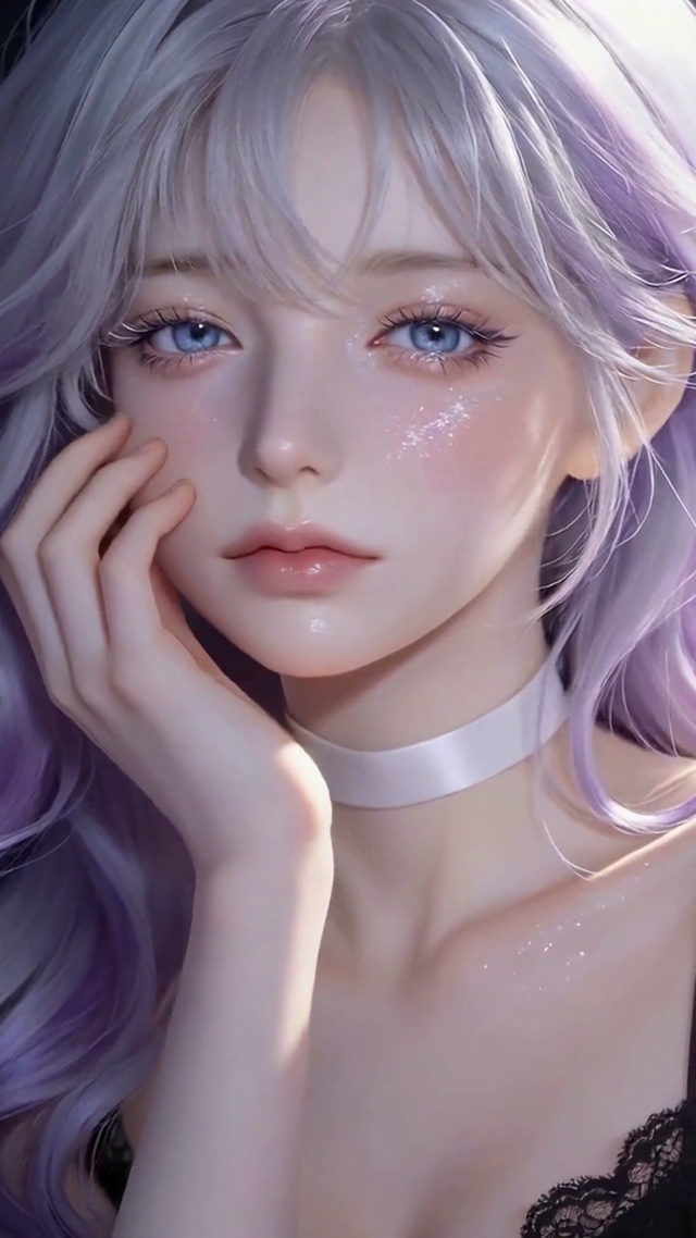 绣球花丛中的紫发少女