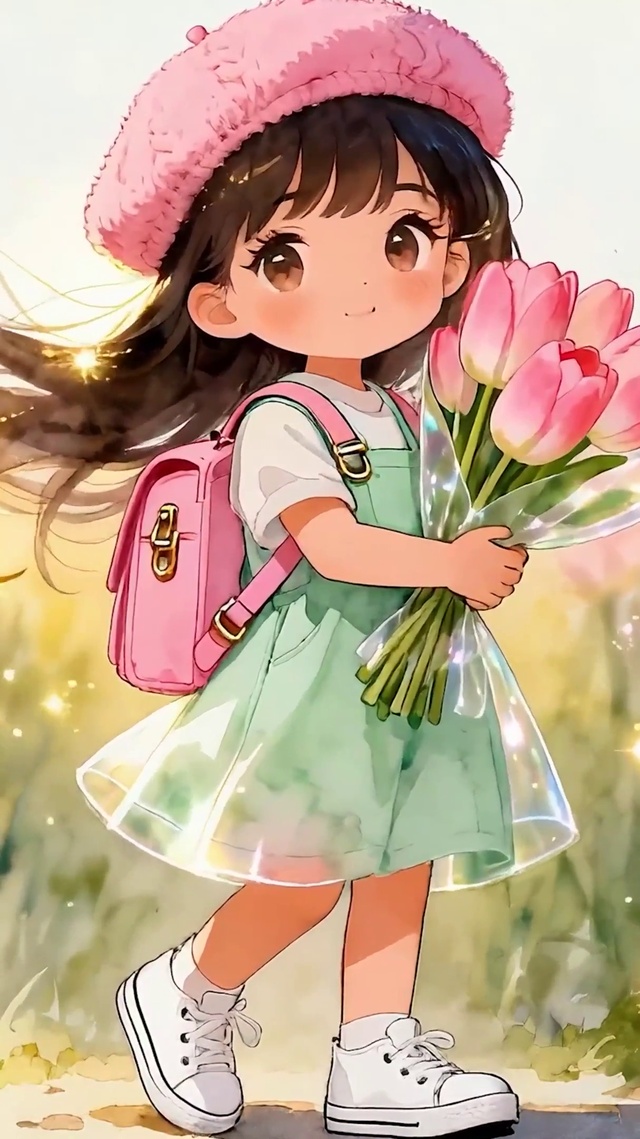 手拿鲜花的女孩