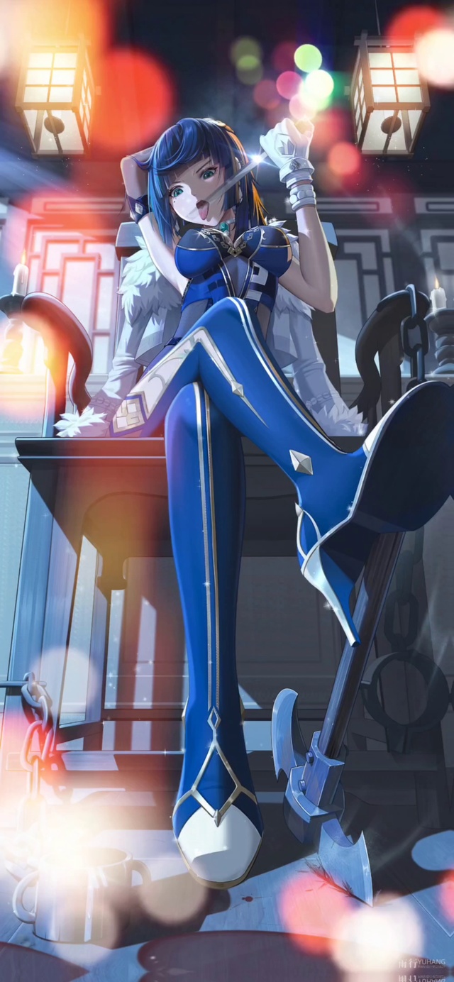 蓝衣二次元刺客少女