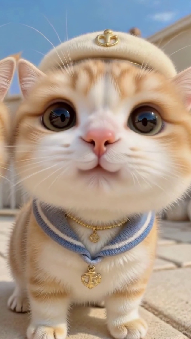 贝雷帽的水手小橘猫