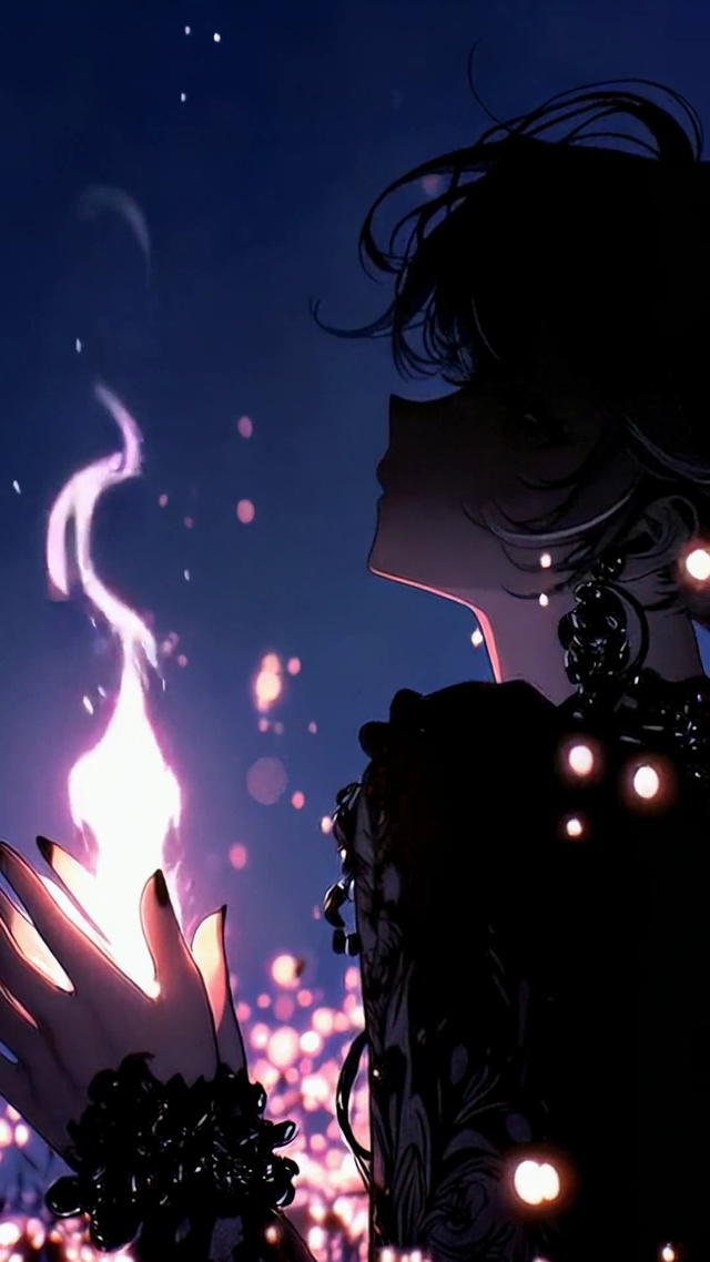 暗夜萤火二次元少女剪影
