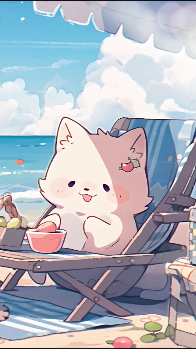 小猫海边夏日度假